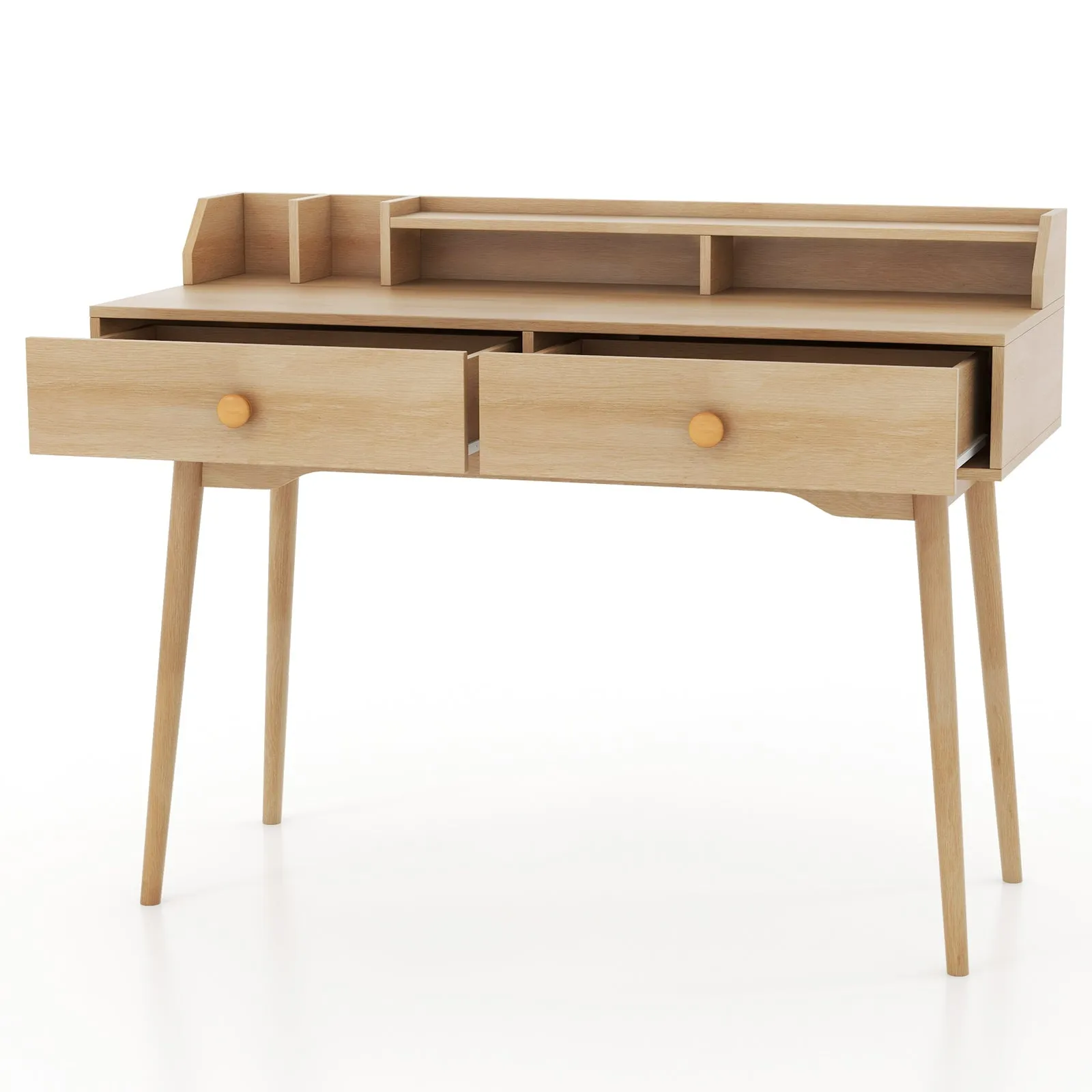 120 CM Writing Desk with Hutch and Drawers for Bedroom-Natural