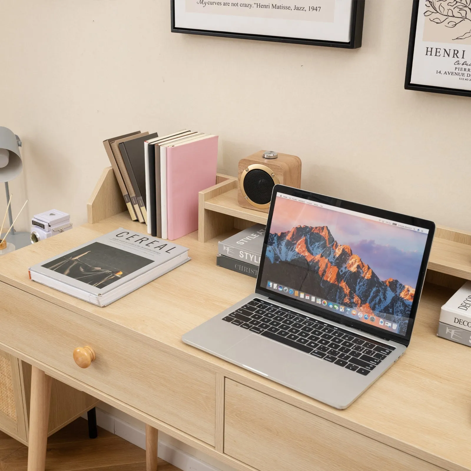 120 CM Writing Desk with Hutch and Drawers for Bedroom-Natural