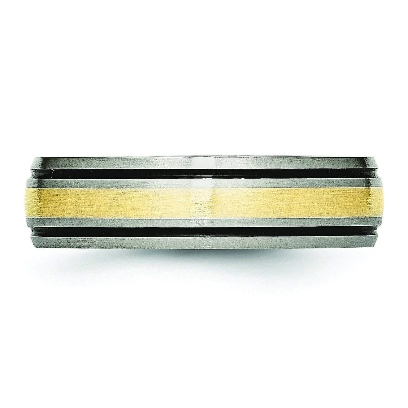 14k Yellow Gold & Black Inlay Titanium Ring Matte Finish in 6mm