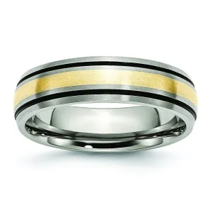 14k Yellow Gold & Black Inlay Titanium Ring Matte Finish in 6mm