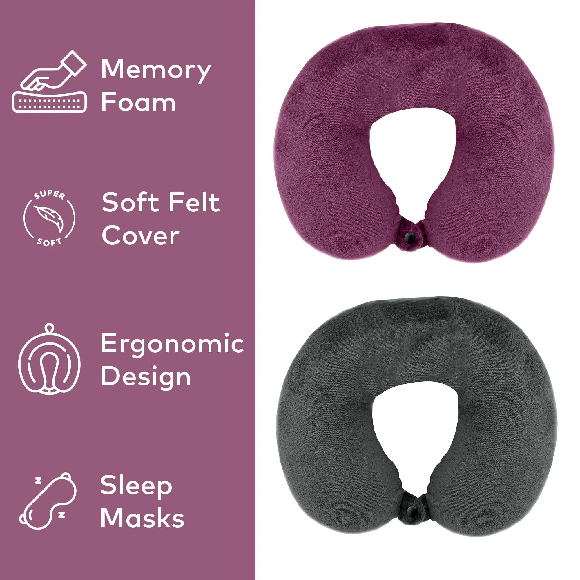 2 Memory Foam Travel Pillows with Sleep Masks – Ultimate Comfort for Couples on the Go