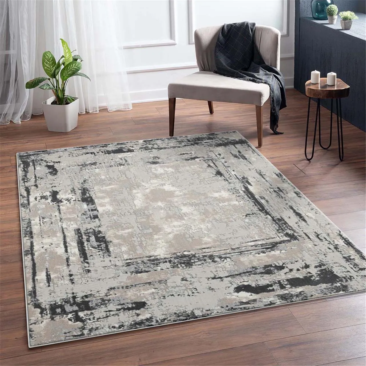 Abdera Modern Design Black Rug-4006