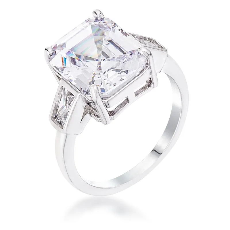 Amelia 7.5ct Asscher Three Stone CZ Engagement Ring | 8.2ct