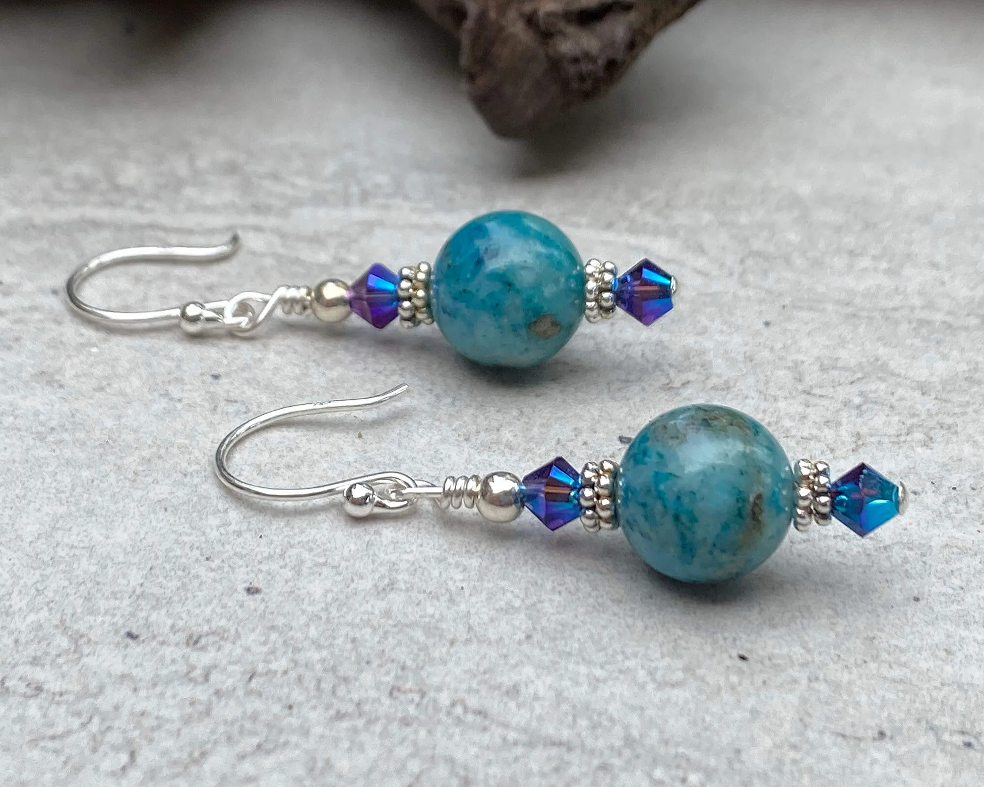 Aqua Floral Gemstone Beaded Earrings, Sterling Silver