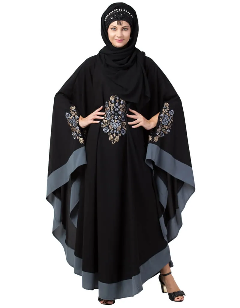 Arabic Center Embroidered with Contrast band Irani Kaftan Black