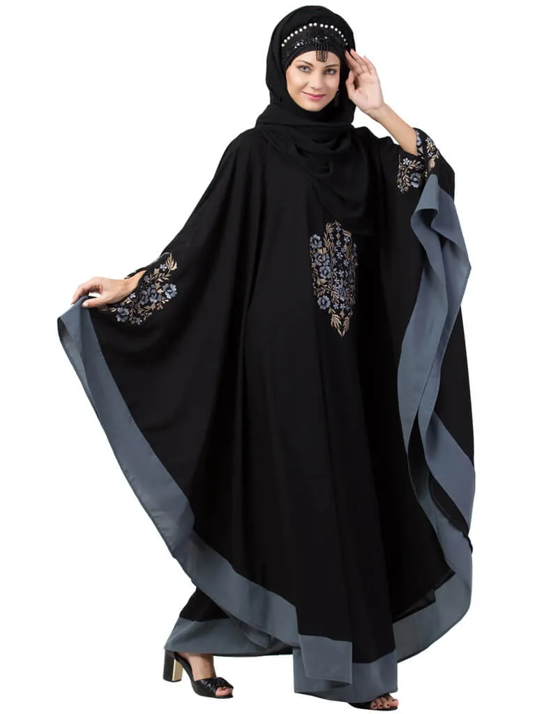 Arabic Center Embroidered with Contrast band Irani Kaftan Black