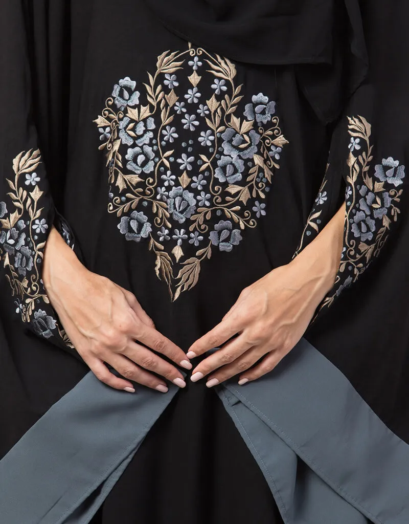 Arabic Center Embroidered with Contrast band Irani Kaftan Black