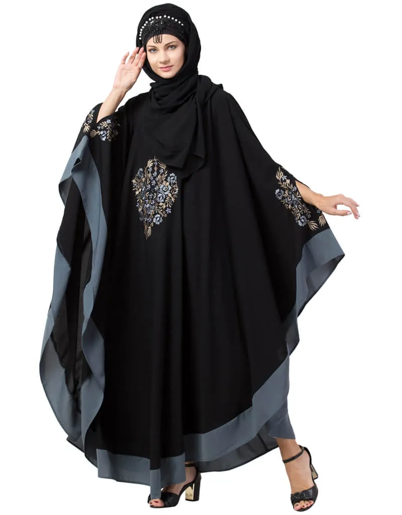 Arabic Center Embroidered with Contrast band Irani Kaftan Black