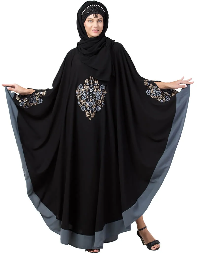 Arabic Center Embroidered with Contrast band Irani Kaftan Black