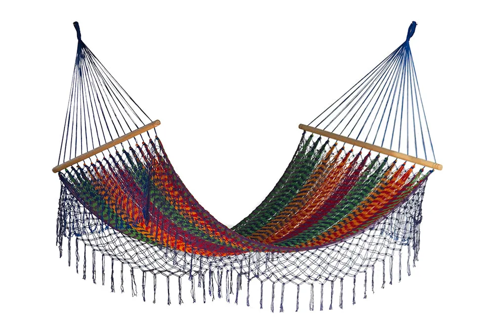 Authentic Mexican Deluxe Outdoor Undercover Cotton Hammock with spreader bars in Mexicana