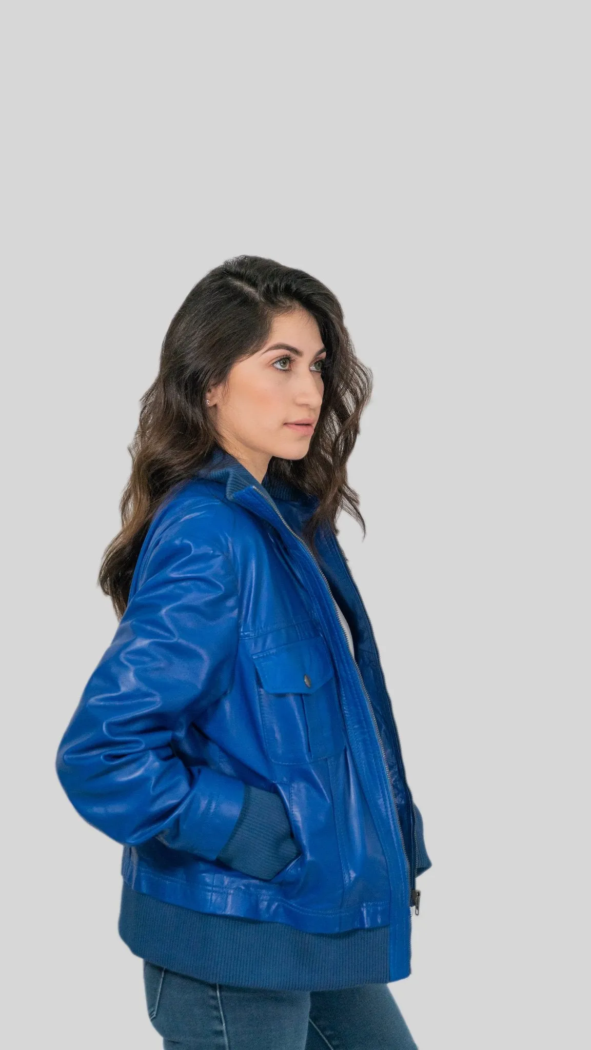 Bailey Womens Leather Bomber Jacket Spring Blue