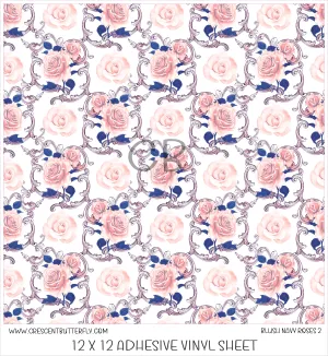 Blush Navy Roses 2 Printed Vinyl Sheet