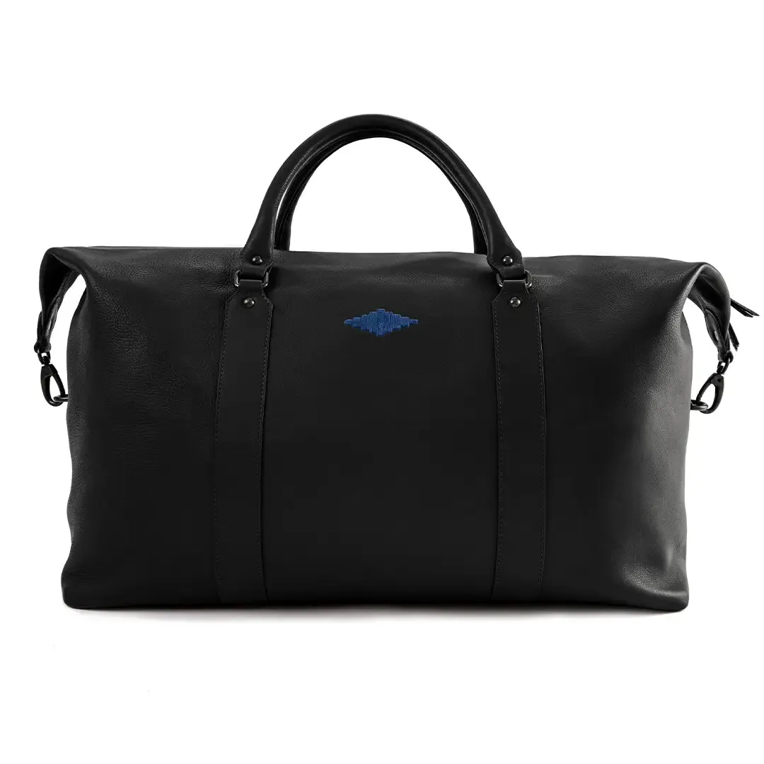 Caballero Large Travel Bag - Black Leather w/ Jean Navy Stitching by Pampeano