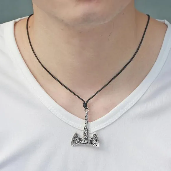 Classy Men Antique Silver Axe Pendant Necklace