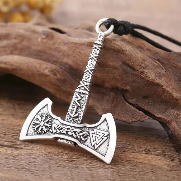 Classy Men Antique Silver Axe Pendant Necklace