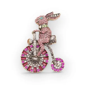 Crystal Embellished Rabbit on Penny Farthing Brooch.