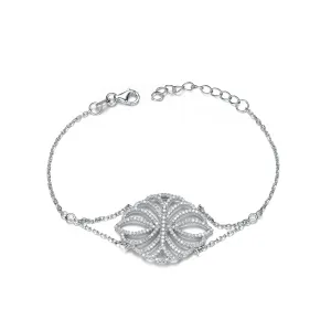 Cubic Zirconia Sterling Silver Rhodium Plated Dainty Flower Design Bracelet