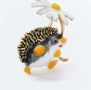 Enamel Hedgehog & Daisy Fashion Jewellery Brooch