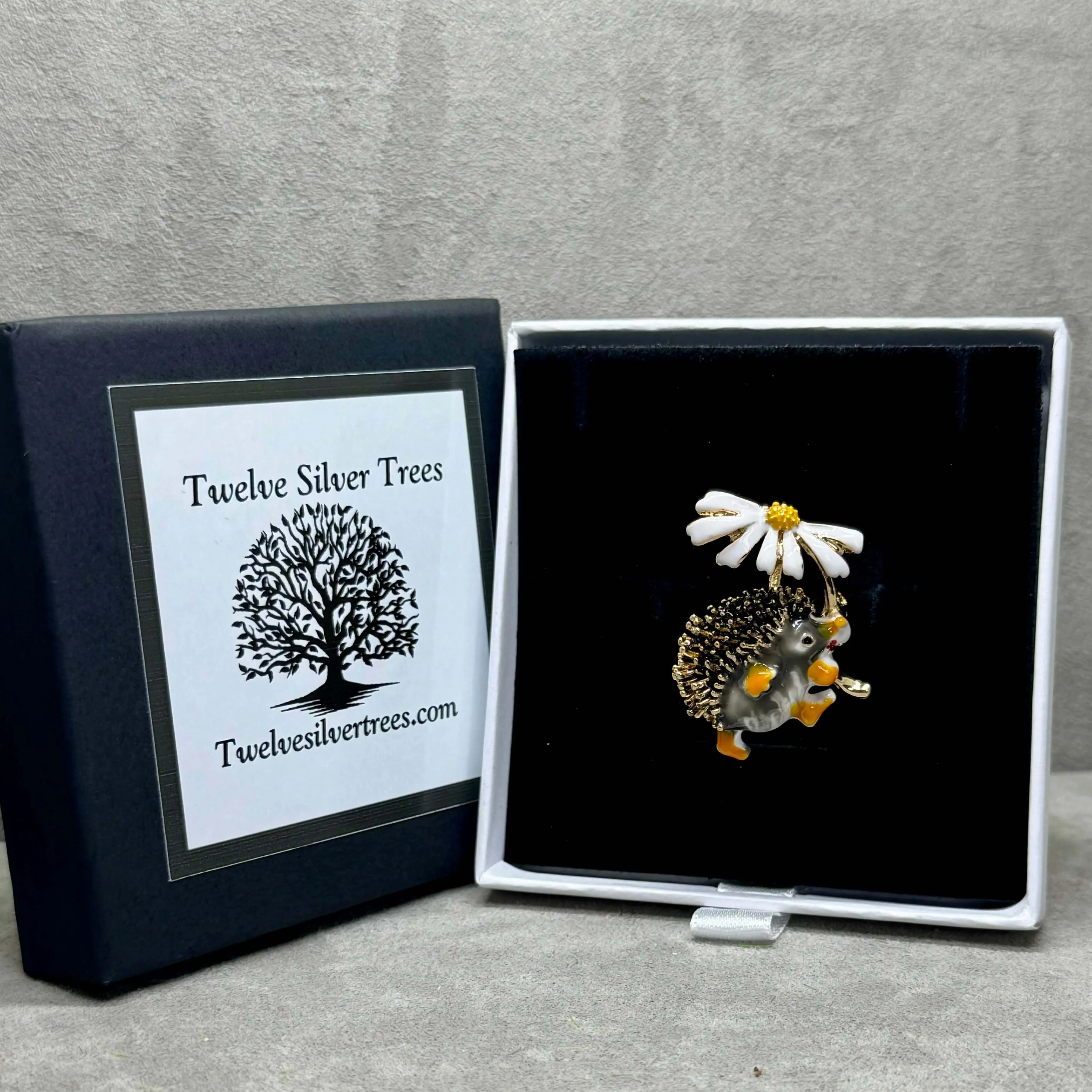 Enamel Hedgehog & Daisy Fashion Jewellery Brooch