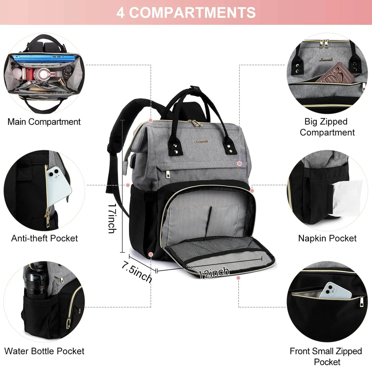 Everyday Professional: Stylish Laptop Backpack with USB Port - 17.3 Inches