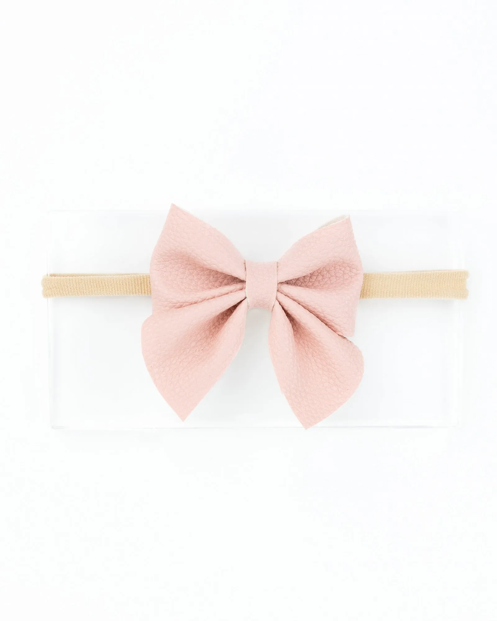 Faux Leather Sailor Bow Headband- Light Pink