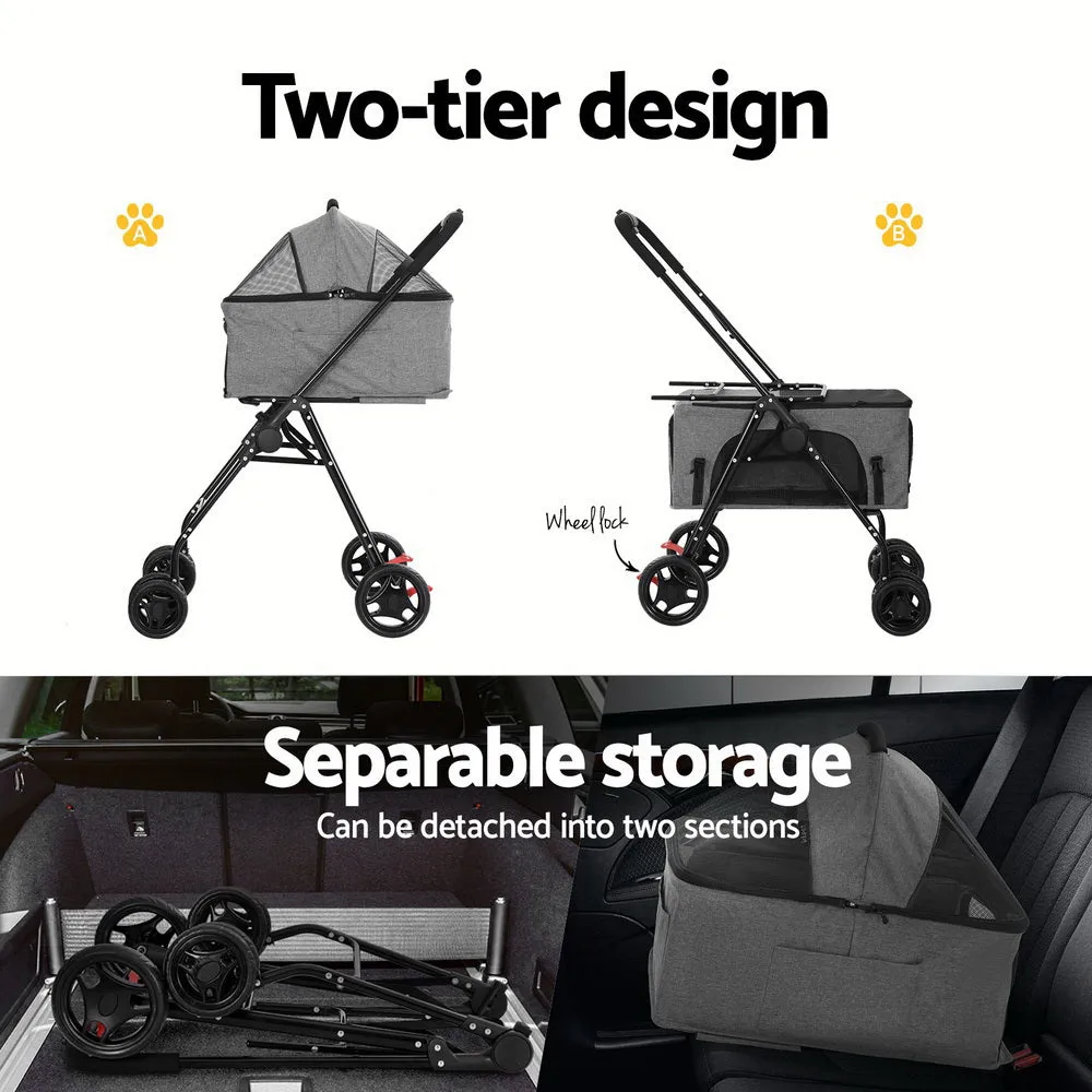 Foldable 2-Tier Pet Stroller with UV Protection - i.Pet