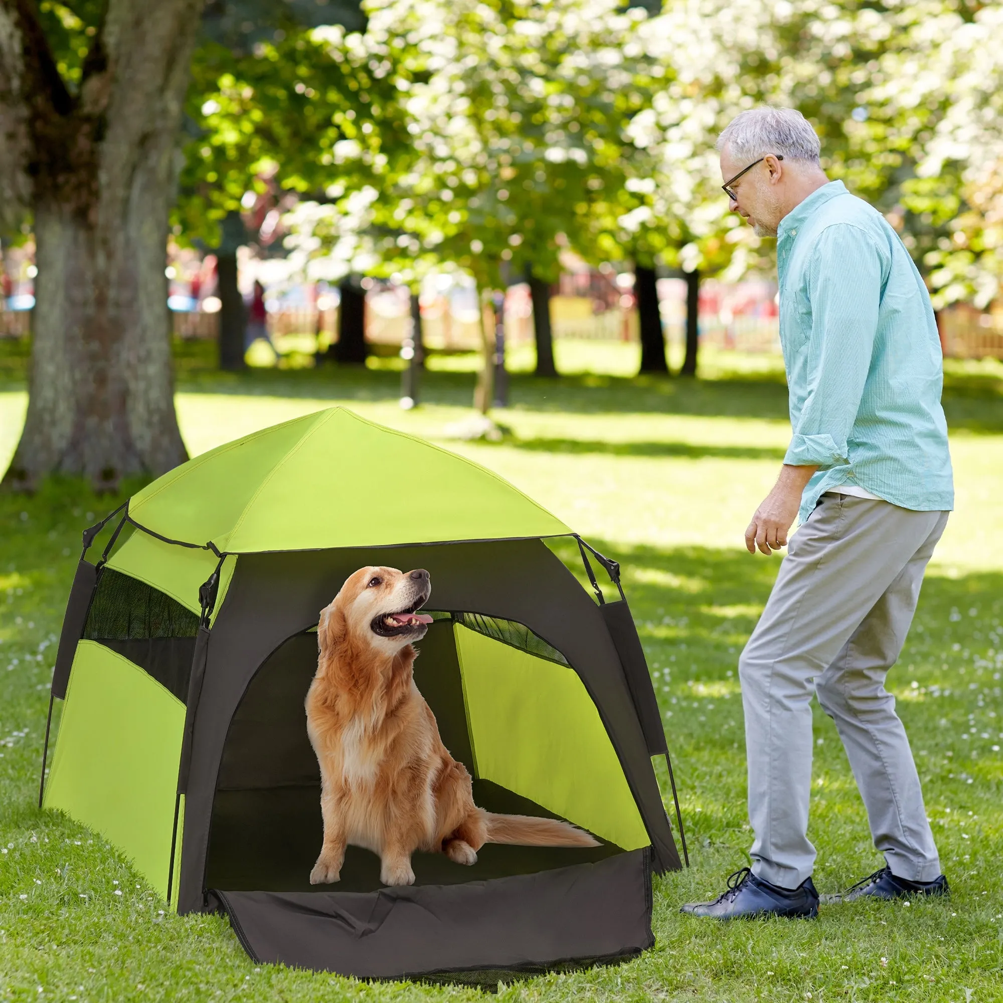 Foldable Dog Cat Tent with Waterproof Oxford Cloth, Carry Bag, Green