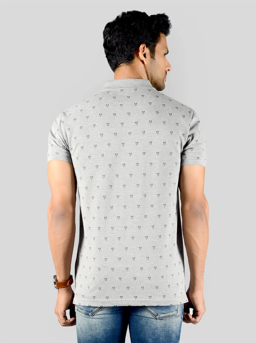 Frost Grey Printed Slim Fit Polo T-shirt | Greenfibre