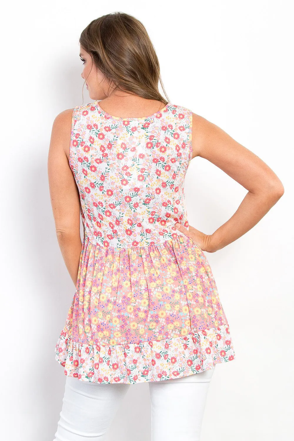 Full Size Floral Sleeveless Babydoll Top