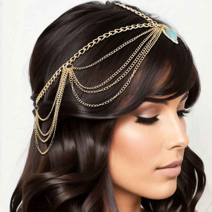 Gold and Turquoise Head Chain