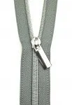 Grey #5 Nylon Nickel Coil Zippers: 3 Yards With 9 Pulls - Sallie Tomato