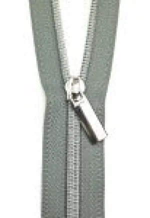 Grey #5 Nylon Nickel Coil Zippers: 3 Yards With 9 Pulls - Sallie Tomato