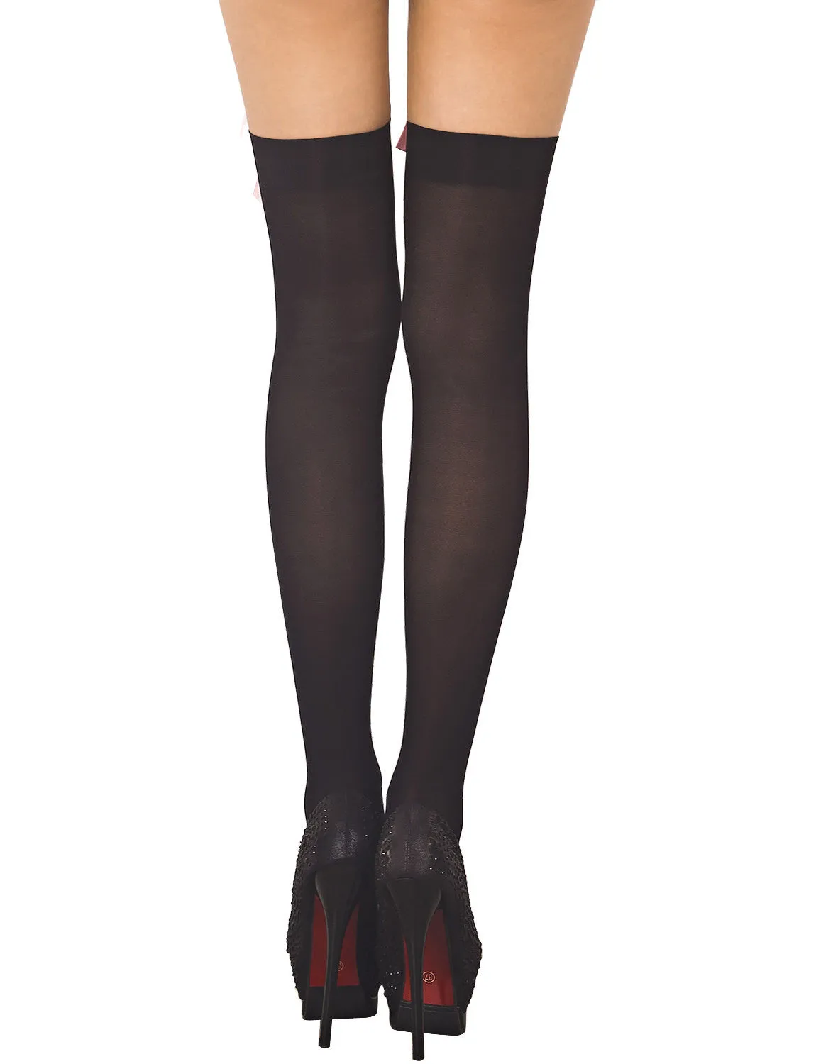 iB-iP Women's Bones Tied Up Patterned Seamless Punk Thigh High Hold-up Stockings