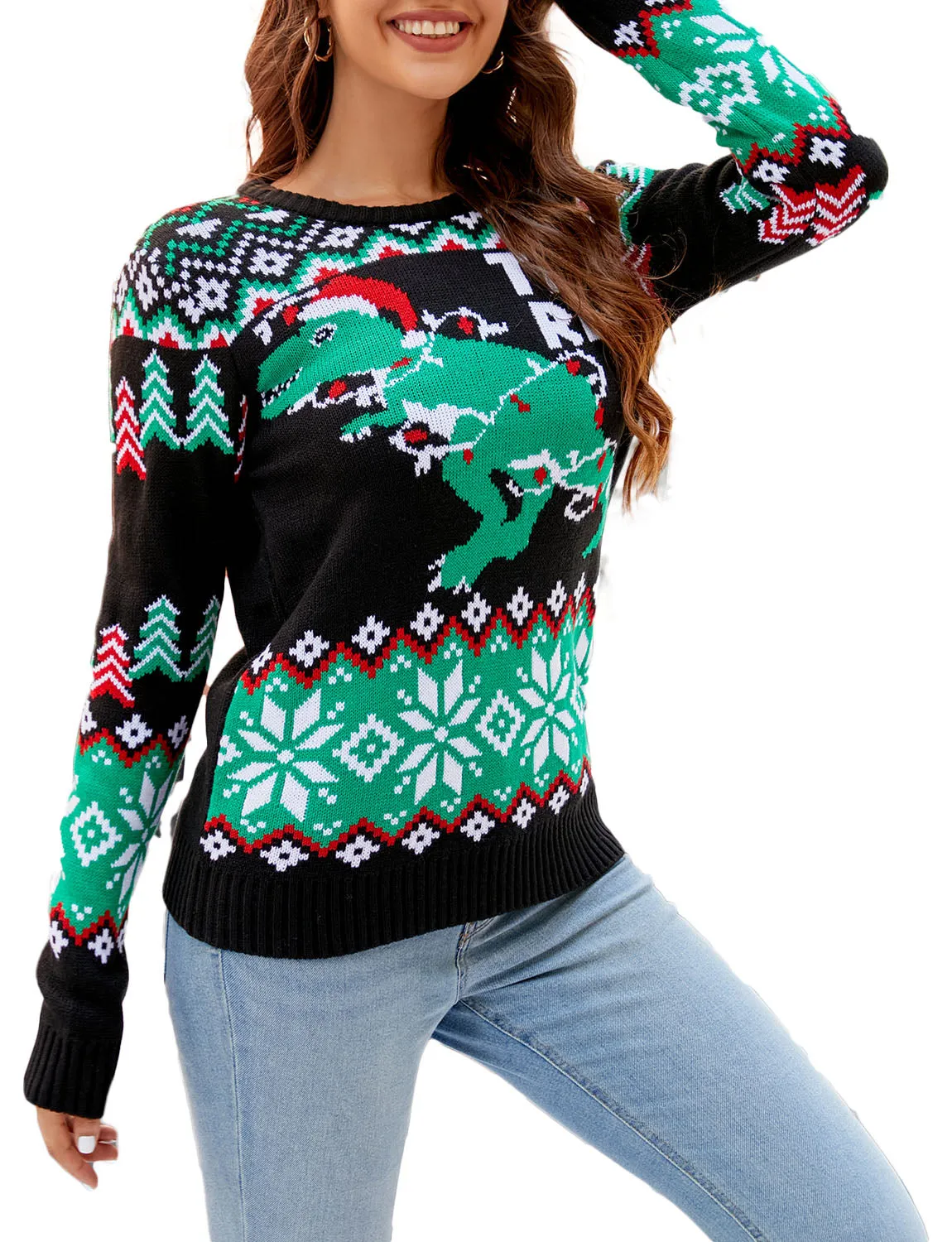 iB-iP Women's Christmas Top Casual Cozy Long Sleeve Pullover Sweater