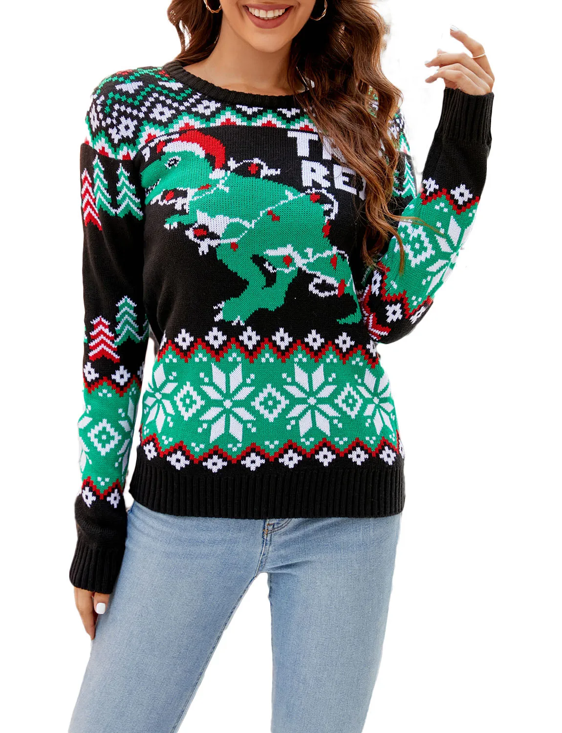 iB-iP Women's Christmas Top Casual Cozy Long Sleeve Pullover Sweater