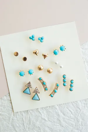 Jasmine Turquoise Stud Earring Set | Mix and Match Layering Studs | Gold Turquoise and Pearl Details