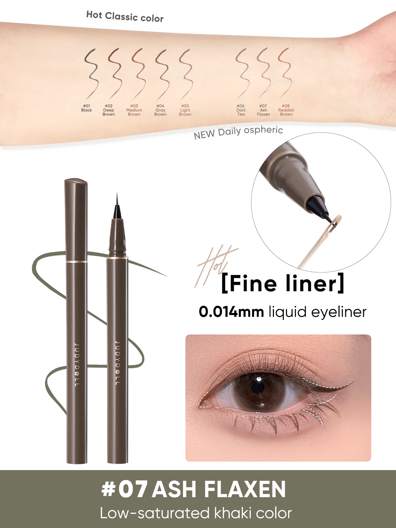 JUDYDOLL JUDYDOLL Slim Waterproof Liquid Eyeliner 400mg, Brown Color, Quick Dry & Non-Smudge