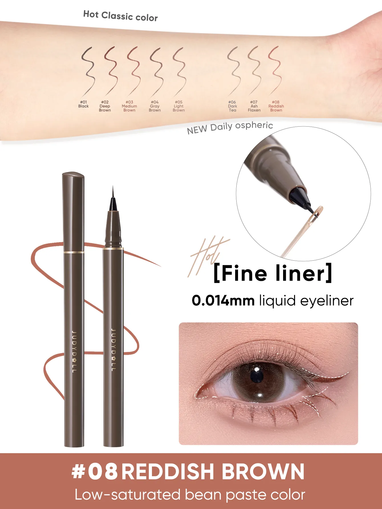 JUDYDOLL JUDYDOLL Slim Waterproof Liquid Eyeliner 400mg, Brown Color, Quick Dry & Non-Smudge