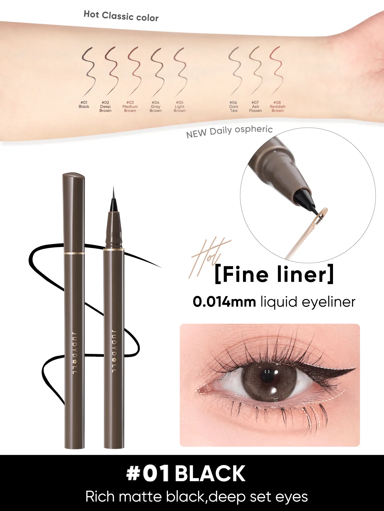 JUDYDOLL JUDYDOLL Slim Waterproof Liquid Eyeliner 400mg, Brown Color, Quick Dry & Non-Smudge