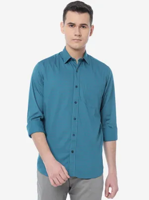 Lake Blue Printed Slim Fit Casual Shirt | Greenfibre