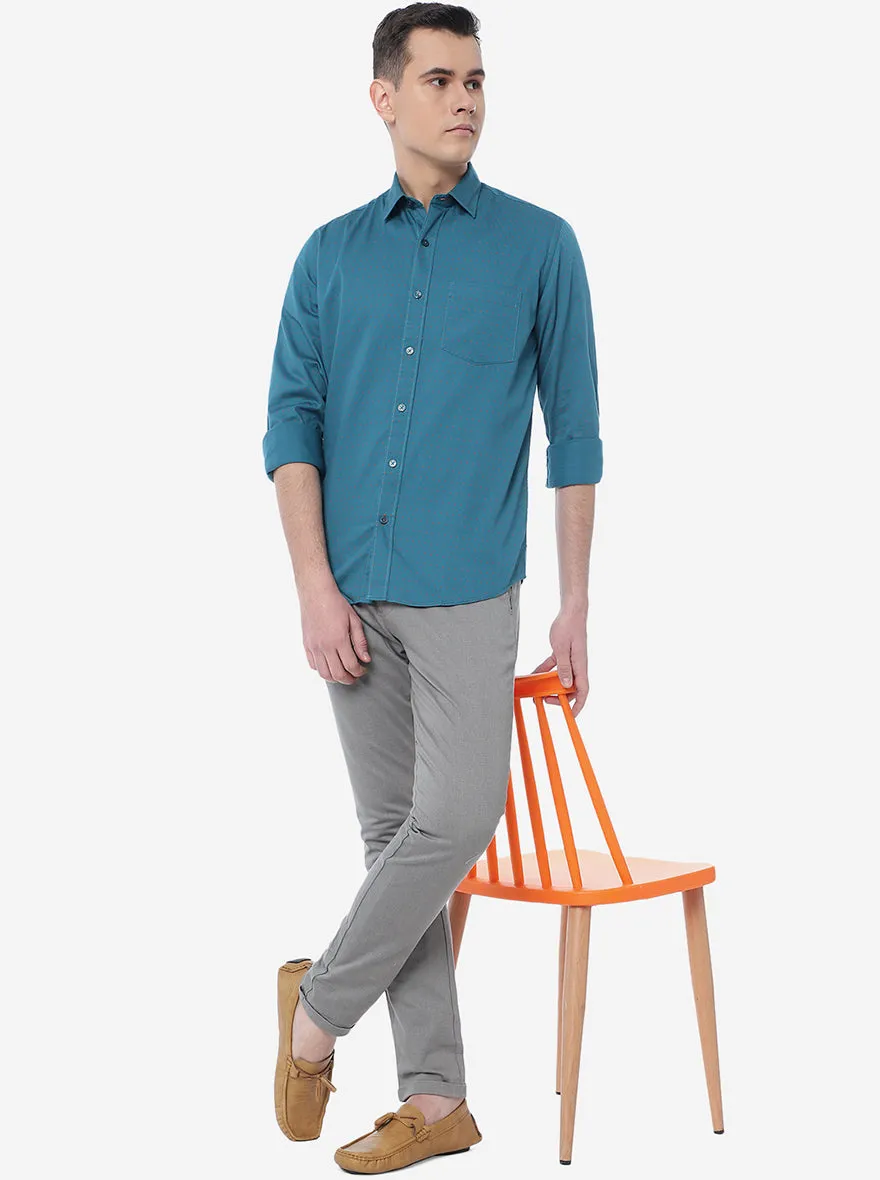 Lake Blue Printed Slim Fit Casual Shirt | Greenfibre