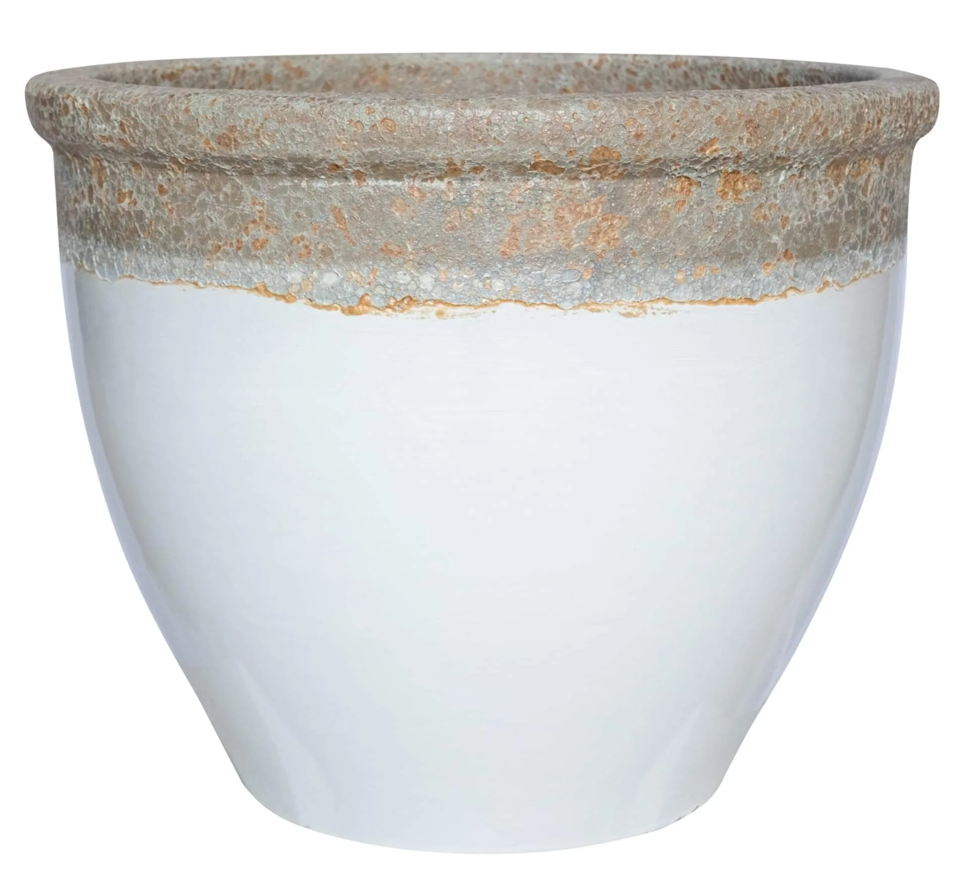 Large White Ceramic Planter with Volcanic Textured Rim | Big Indoor Plant Pot (Set Of 3 )