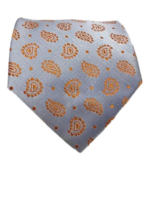 Light Silver 2XL Tie with Mini Orange Paisley Design