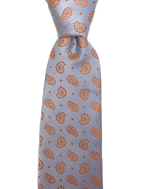 Light Silver 2XL Tie with Mini Orange Paisley Design