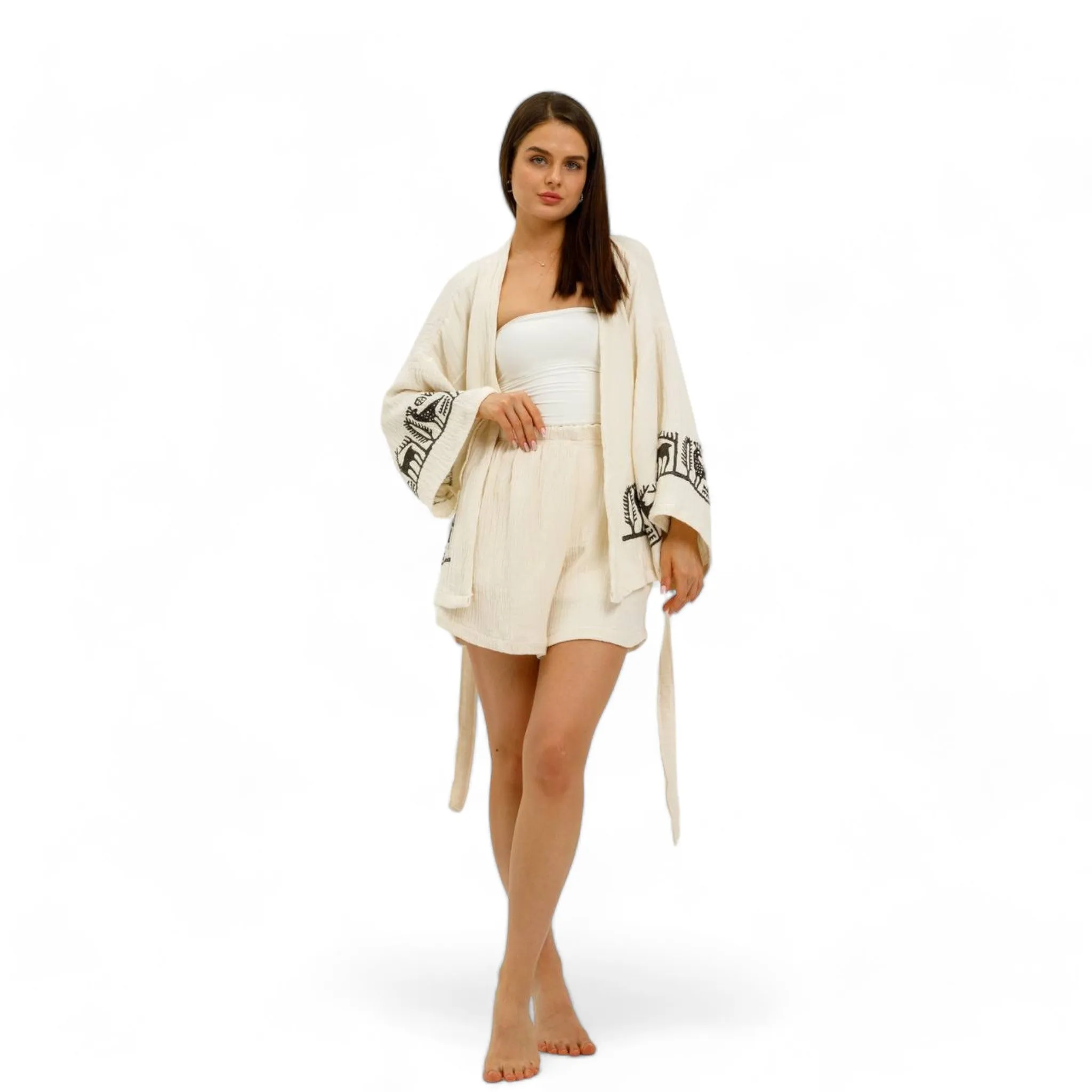 Lotus Design Kimono Short Set