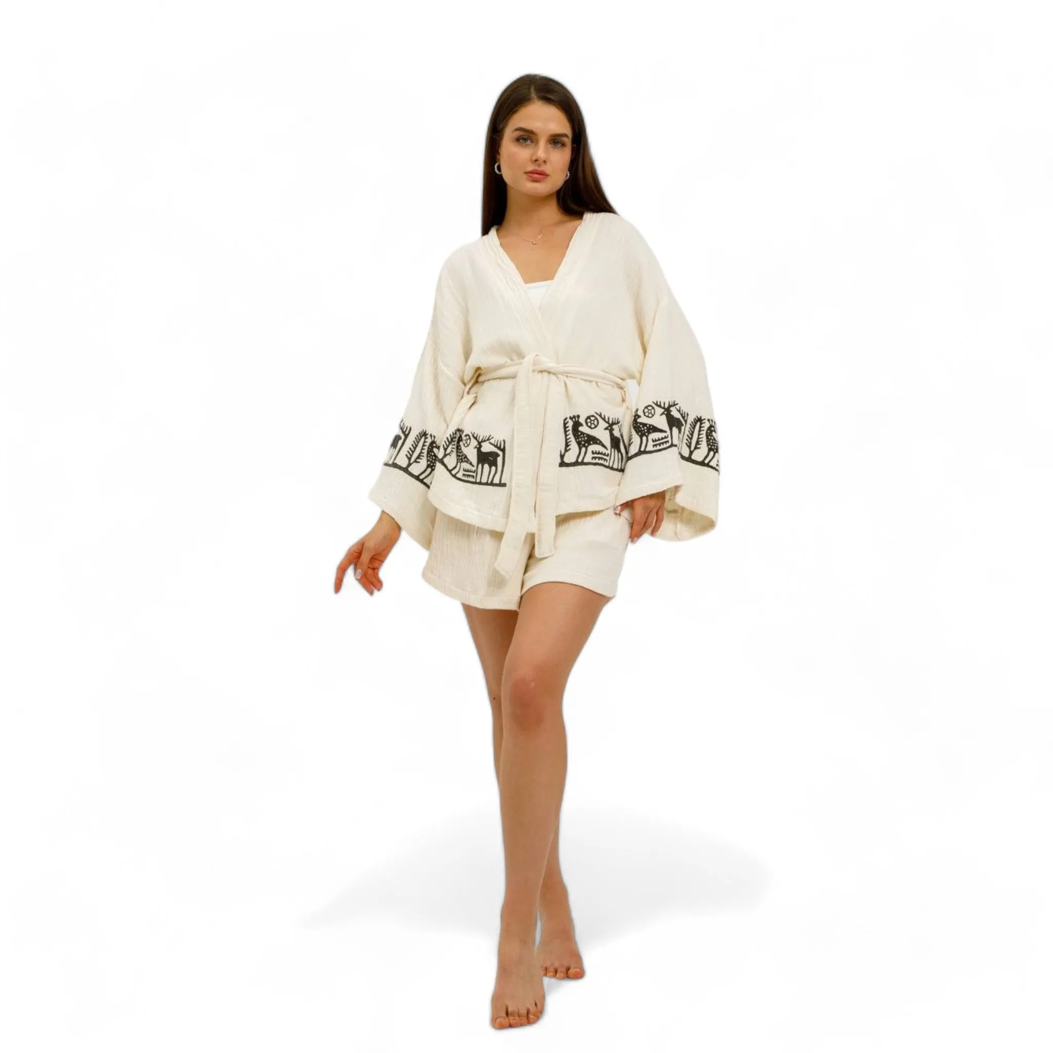 Lotus Design Kimono Short Set