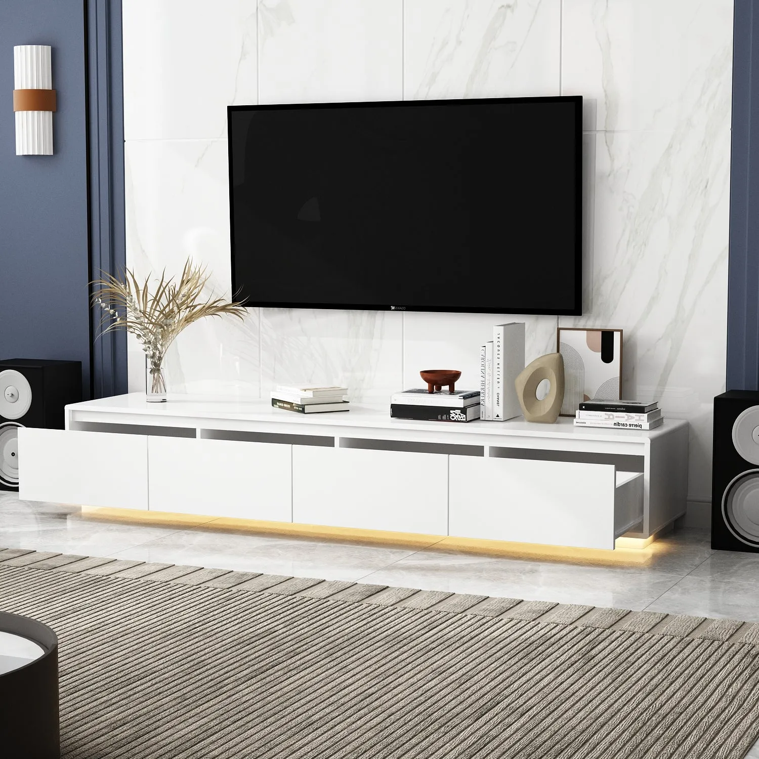 Luminous Elegance High Gloss Entertainment Center with LED Ambiance