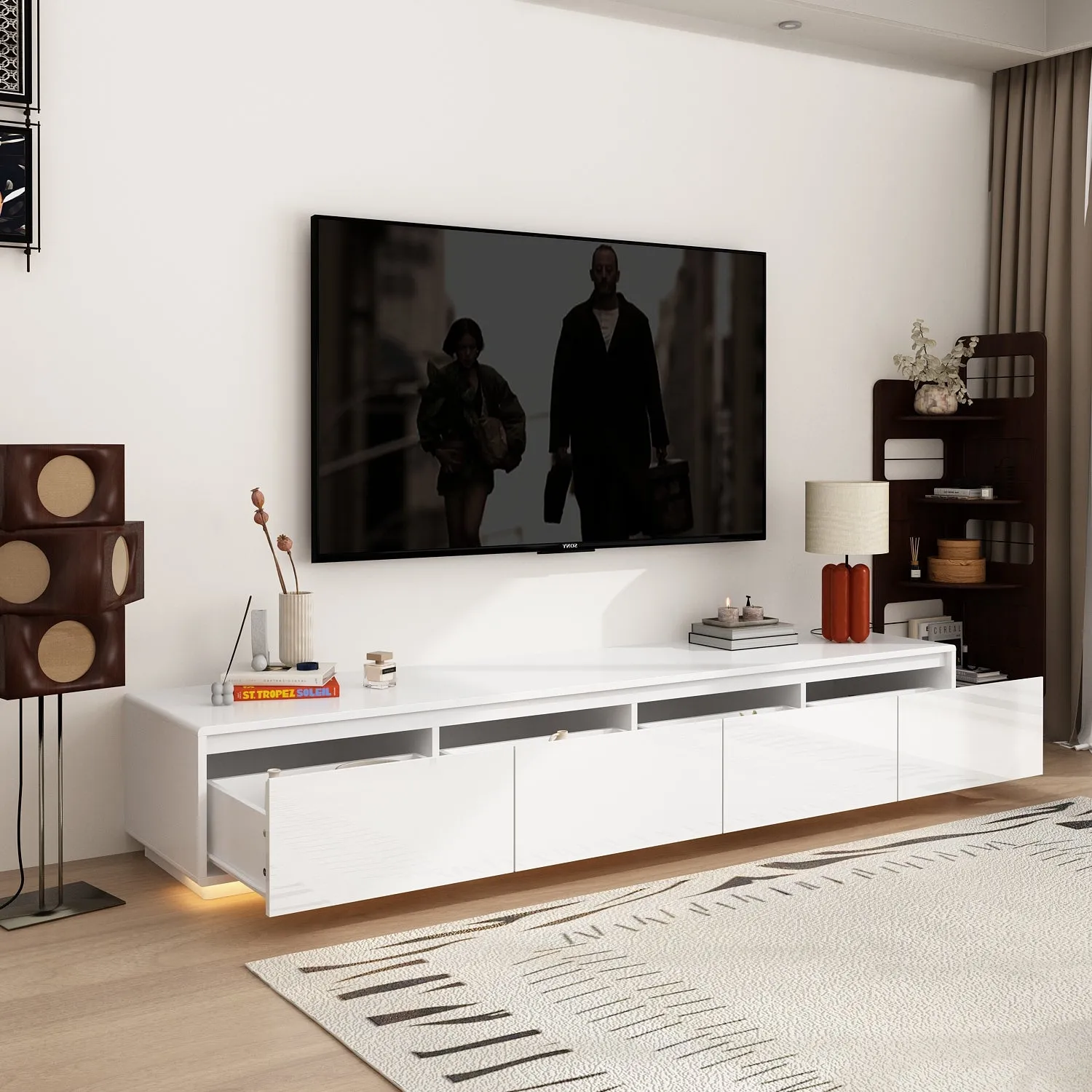 Luminous Elegance High Gloss Entertainment Center with LED Ambiance