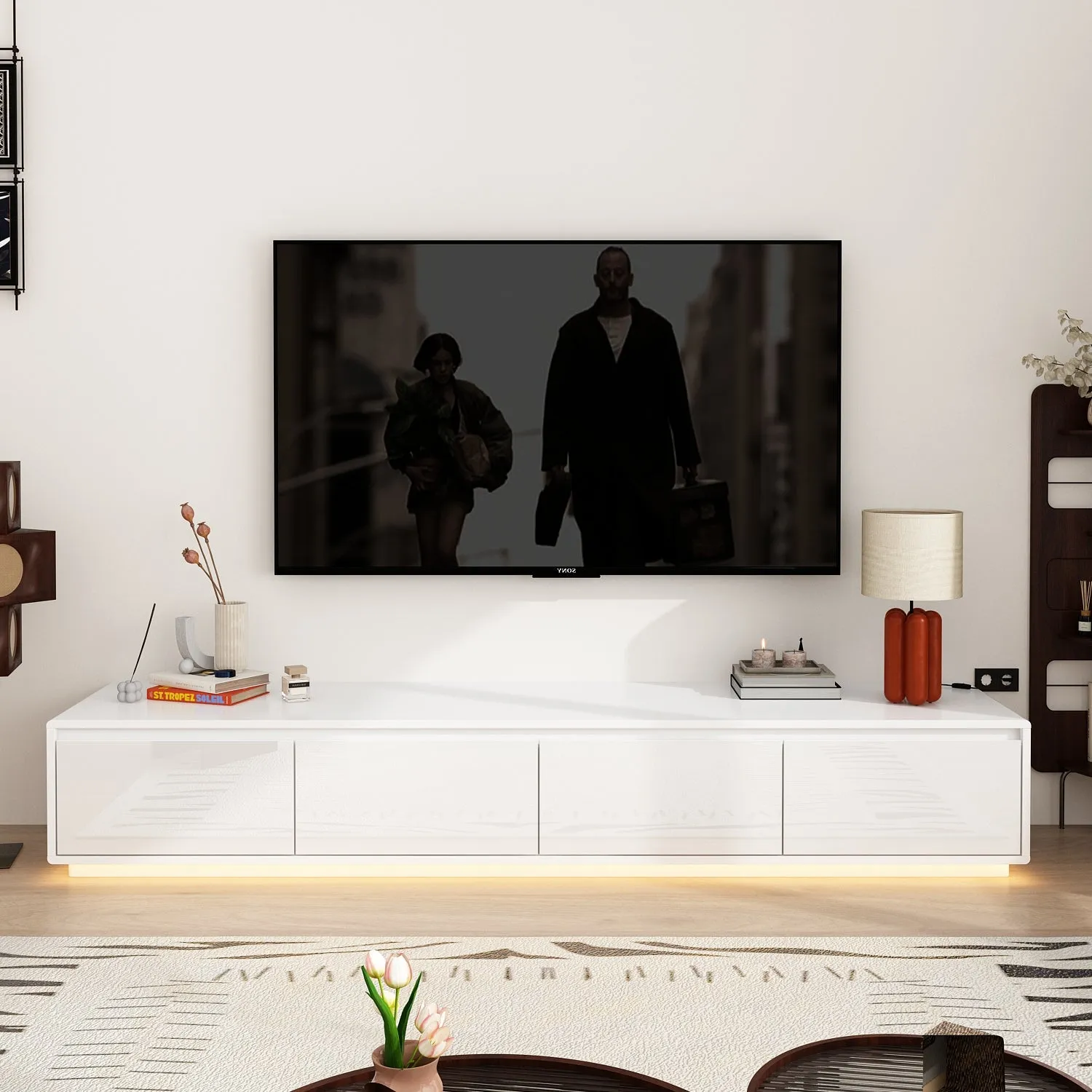 Luminous Elegance High Gloss Entertainment Center with LED Ambiance