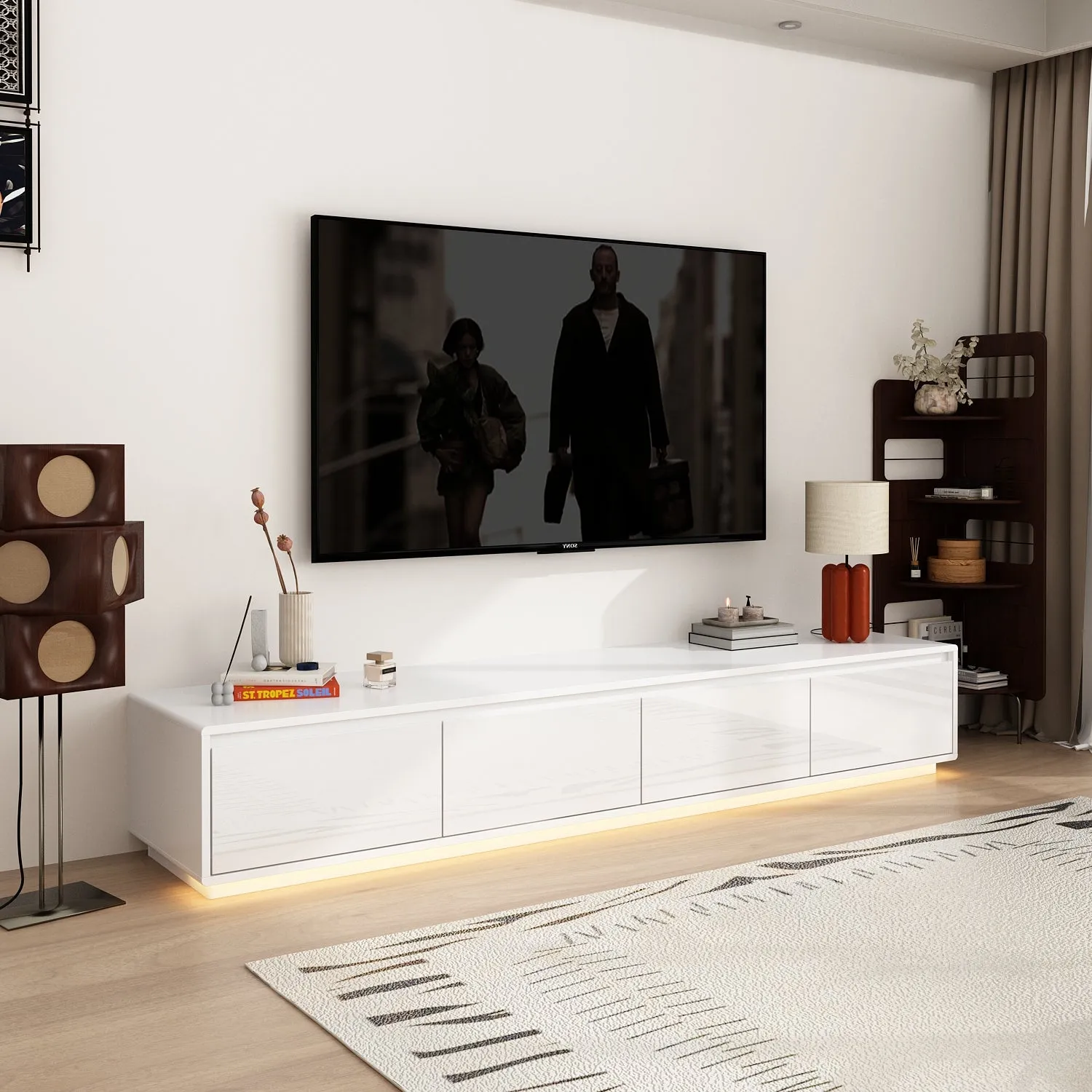 Luminous Elegance High Gloss Entertainment Center with LED Ambiance